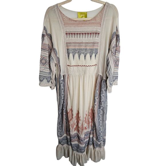 Maeve by Anthropologie Dresses & Skirts - Maeve Cream Boho Midi Dress with Blue and Rust Accents